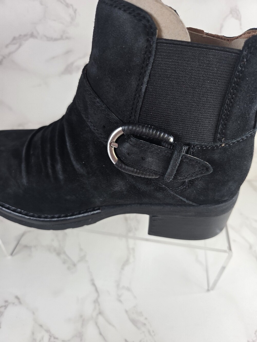 Black Suede Ankle Boots with Side Buckle(B44) - Picture 6 of 9